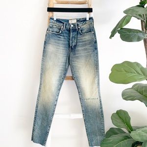 Free People Vintage Washed High Rise Distressed Denim Jeans with Frayed Hem NWT